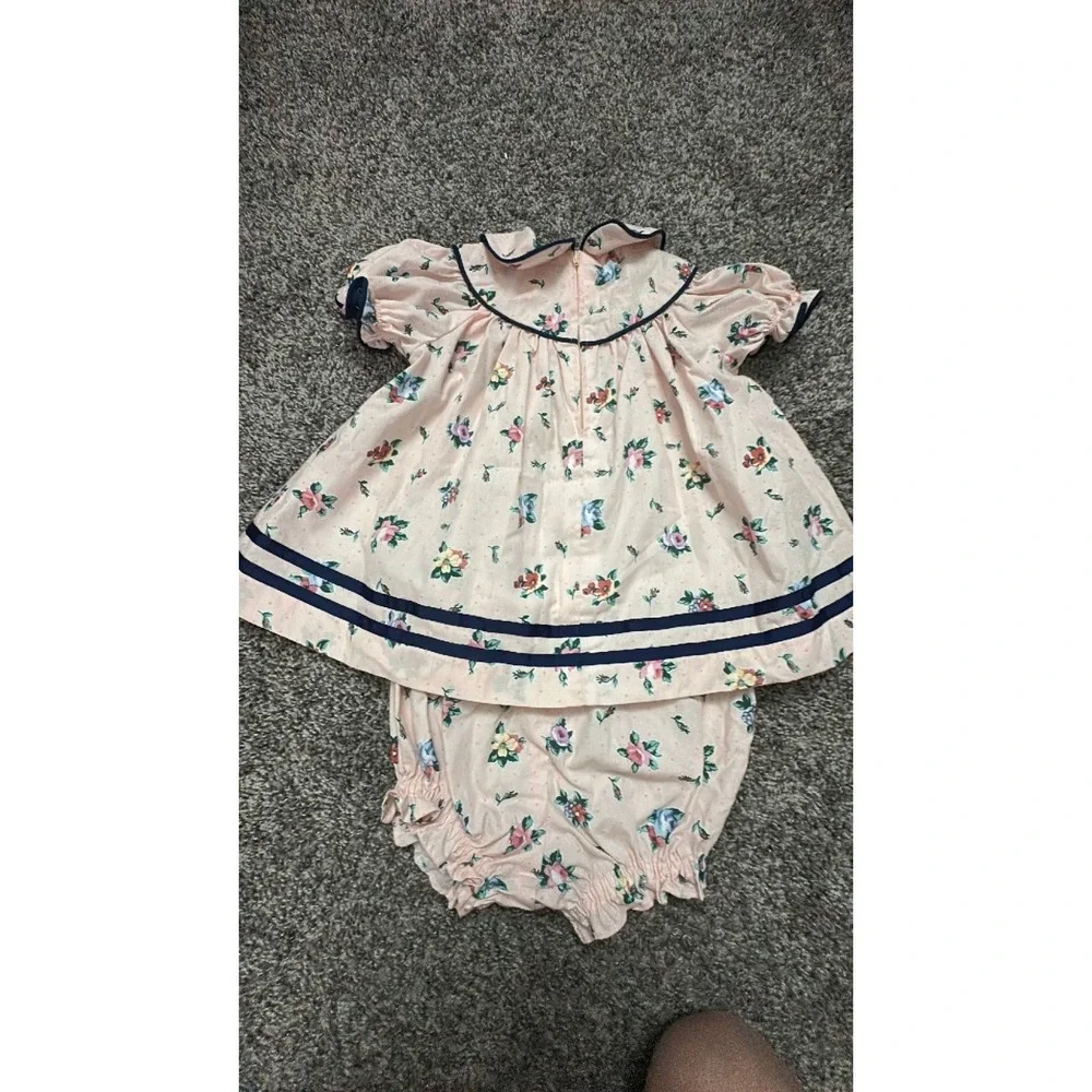 handmade vintage pink floral dress with bloomers 12-18 months